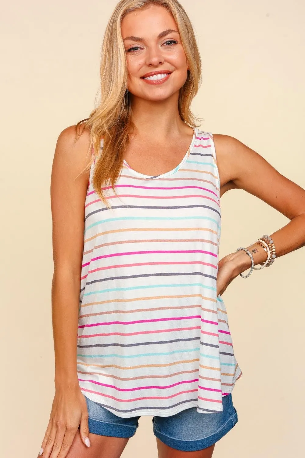 Haptics Round Neck Striped Knit Tank sold by Charming Charlie