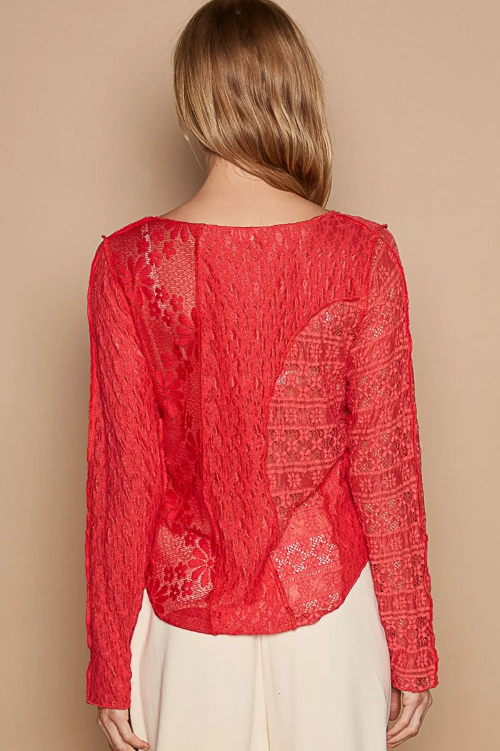 POL Exposed Seam Long Sleeve Lace Knit Top sold by Charming Charlie product image thumbnail 2