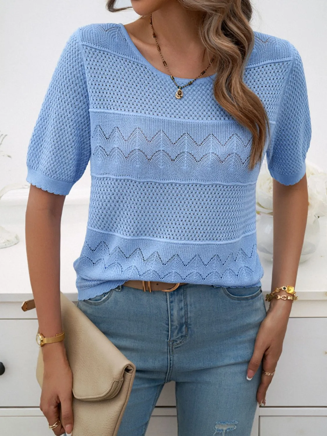 Round Neck Half Sleeve Knit Top sold by Charming Charlie product image thumbnail 4