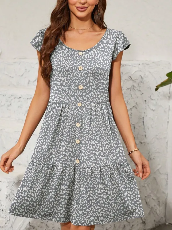 Leopard Round Neck Cap Sleeve Mini Dress sold by Charming Charlie