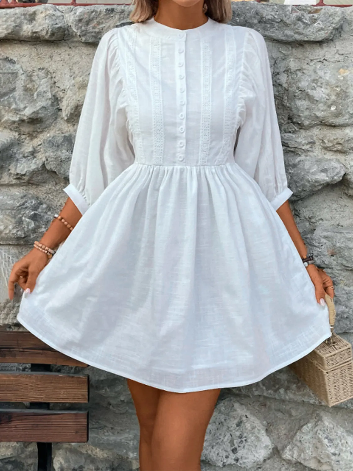 Lace Detail Half Button Three-Quarter Sleeve Dress sold by Charming Charlie product image thumbnail 4