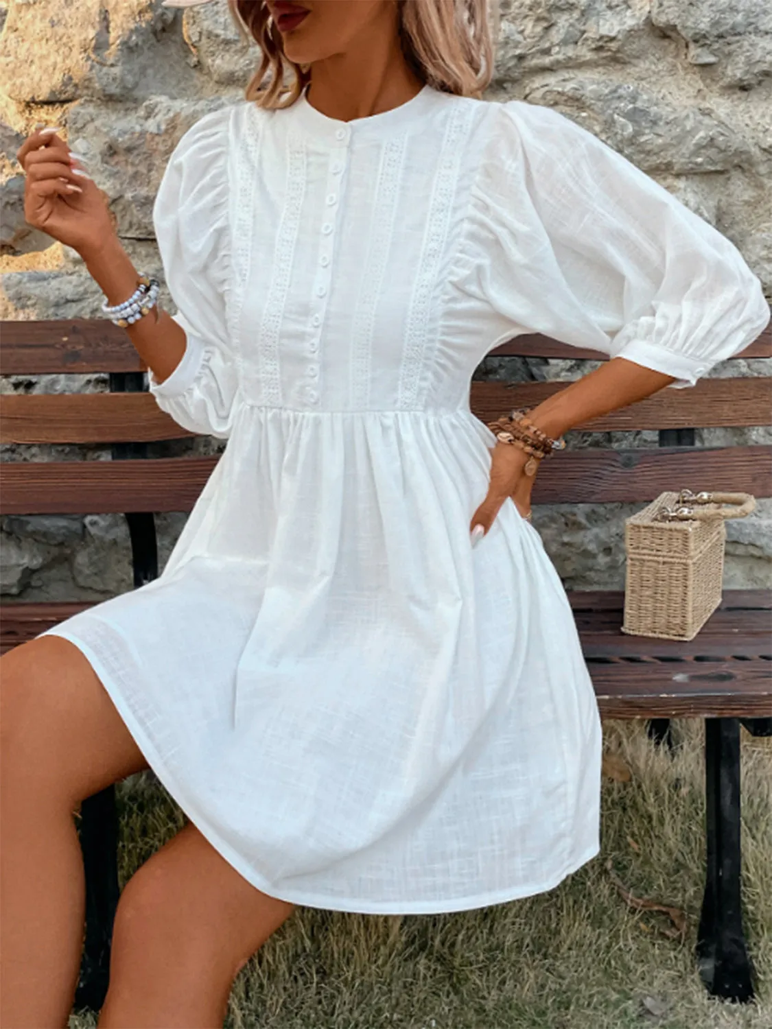Lace Detail Half Button Three-Quarter Sleeve Dress sold by Charming Charlie product image thumbnail 5