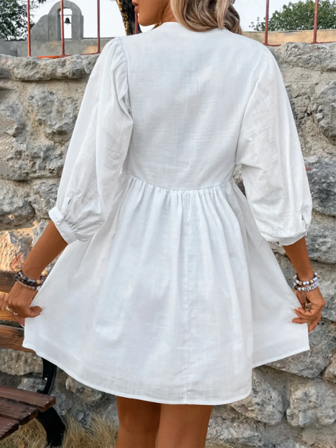 Lace Detail Half Button Three-Quarter Sleeve Dress sold by Charming Charlie product image thumbnail 2