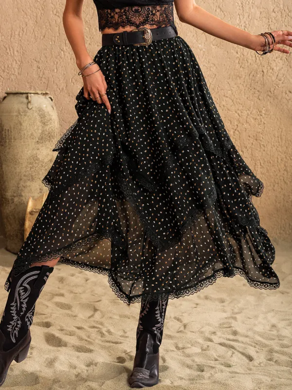 Lace Detail Layered Midi Skirt sold by Charming Charlie
