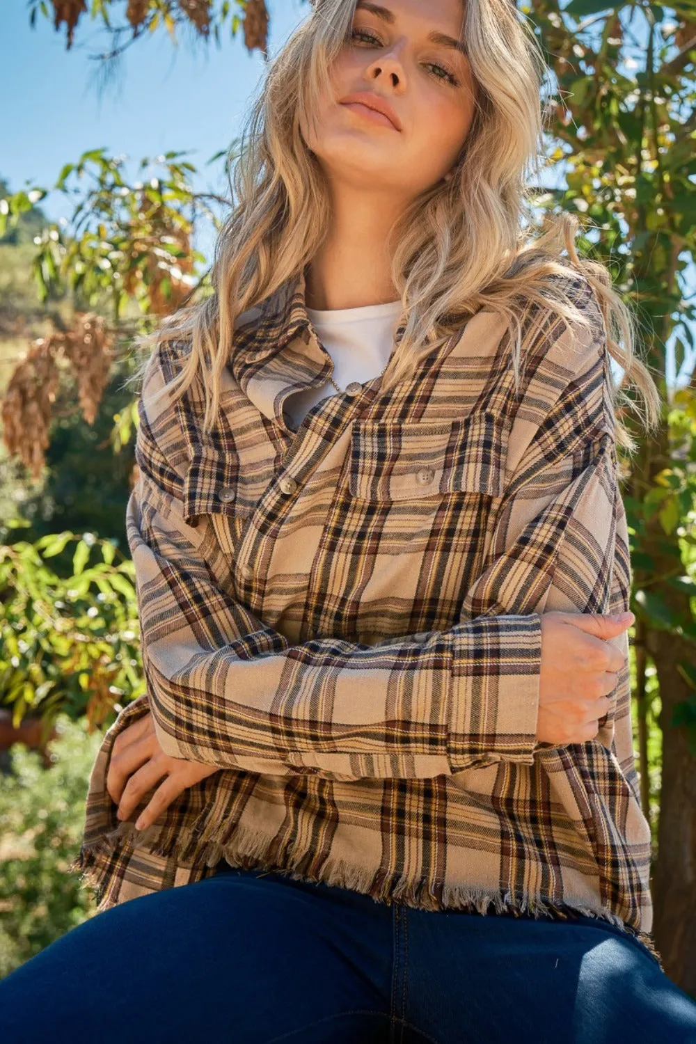 And The Why Full Size Button Up Raw Hem Plaid Shirt sold by Charming Charlie product image thumbnail 3