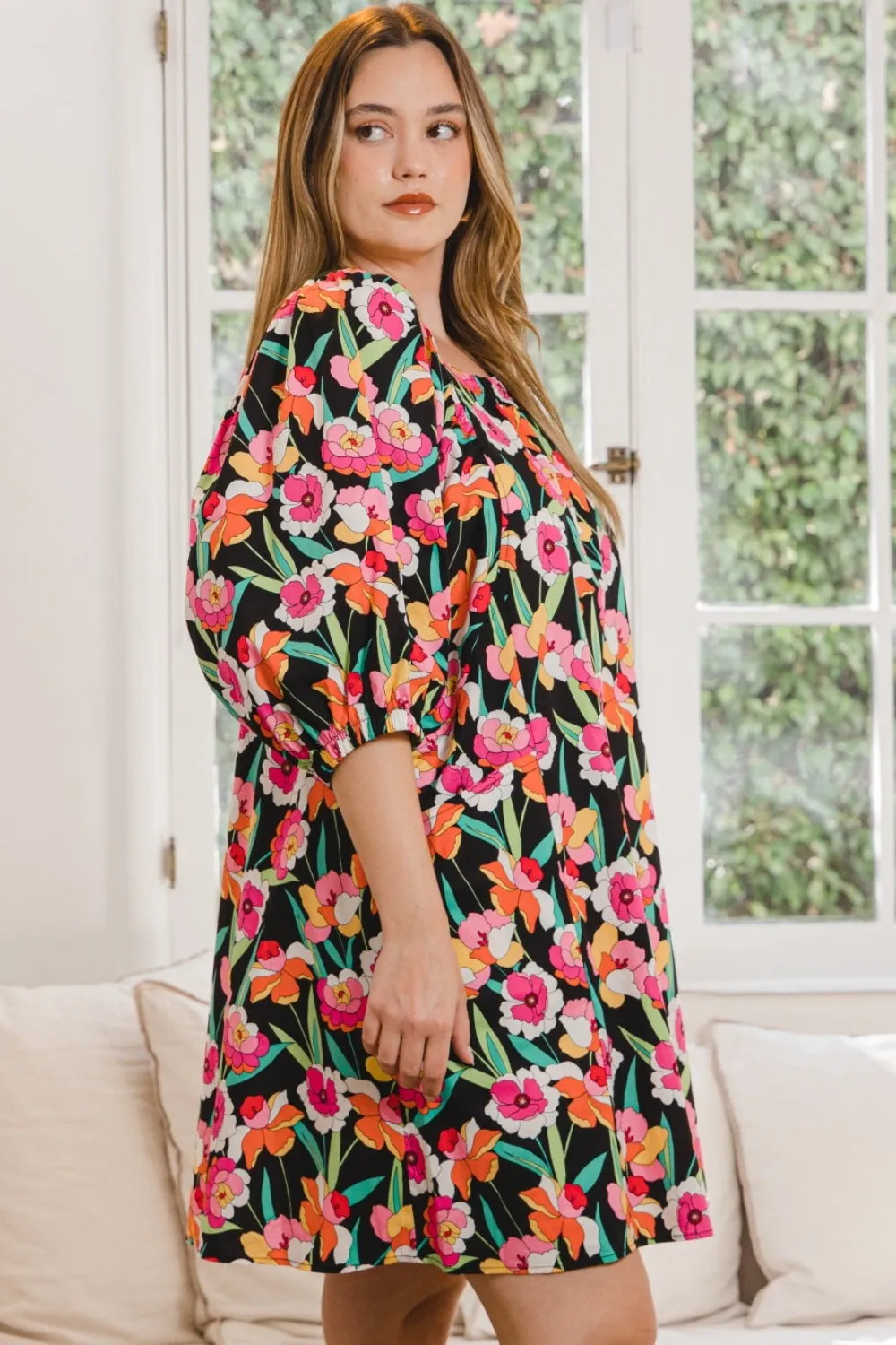 ODDI Full Size Floral Puff Sleeve Mini Dress sold by Charming Charlie product image thumbnail 3
