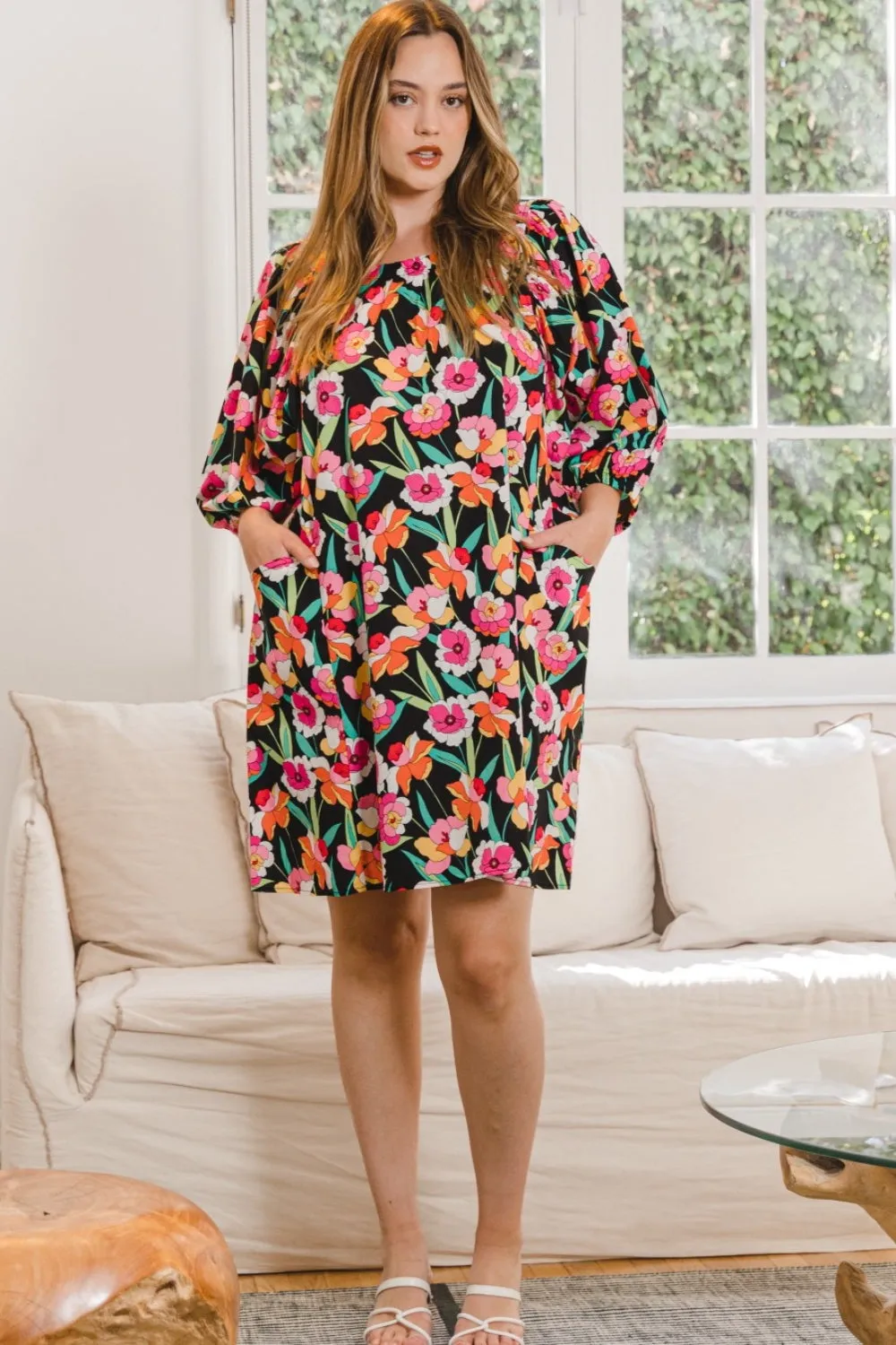 ODDI Full Size Floral Puff Sleeve Mini Dress sold by Charming Charlie product image thumbnail 4