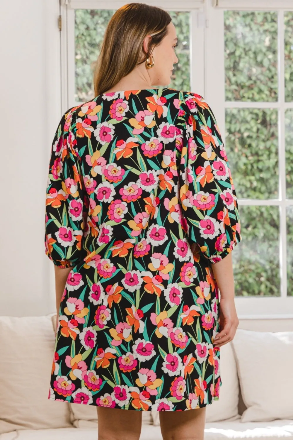 ODDI Full Size Floral Puff Sleeve Mini Dress sold by Charming Charlie product image thumbnail 2