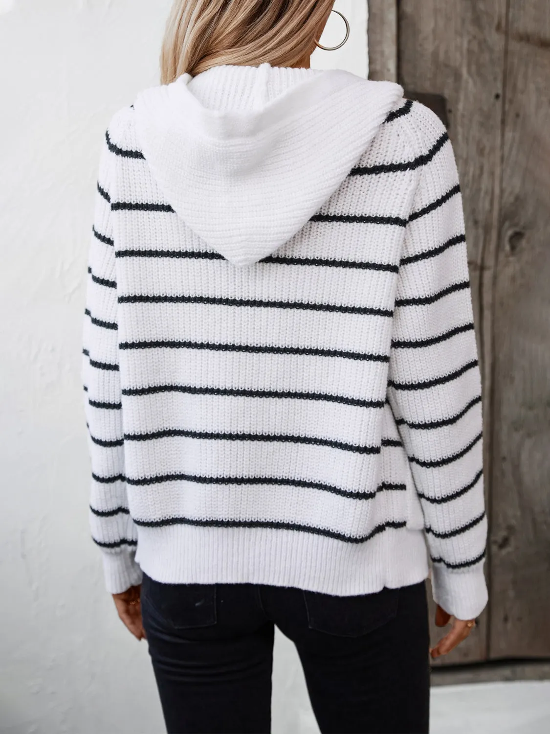 Striped Button Up Long Sleeve Hooded Cardigan sold by Charming Charlie product image thumbnail 2