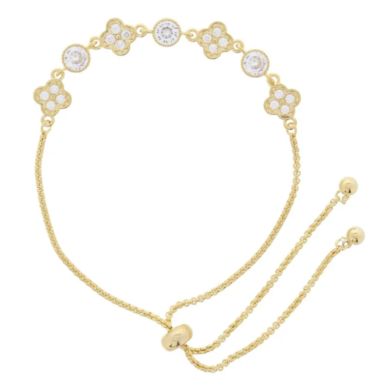 18K Gold Plated Box Chain with Alternating Crystal Clovers and Circle Crystals Bracelet, Adj. sold by Charming Charlie