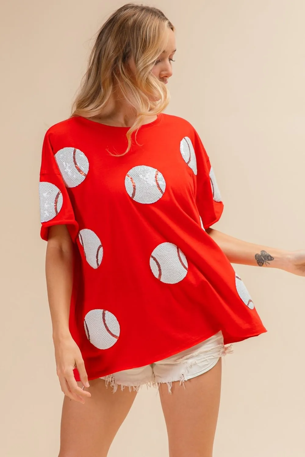 BiBi Sequin Baseball Drop Shoulder Short Sleeve T-Shirt sold by Charming Charlie product image thumbnail 3
