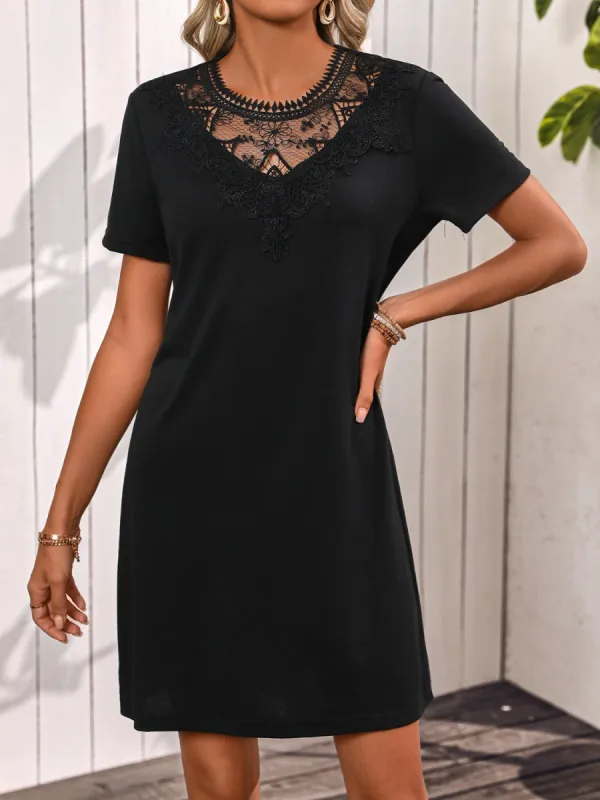 Lace Detail Short Sleeve Mini Dress sold by Charming Charlie