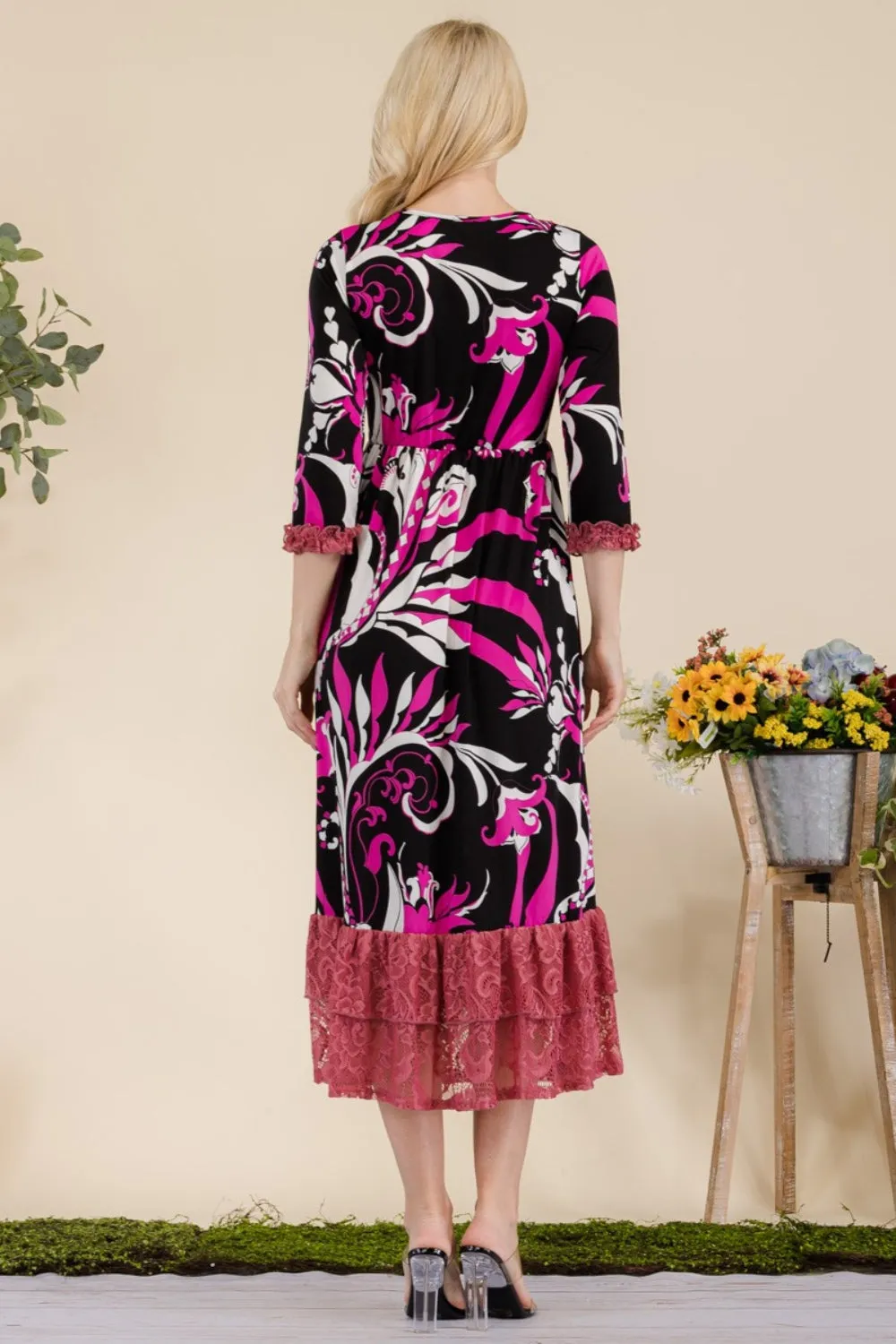 Celeste Full Size Paisley Print Lace Ruffled Midi Dress sold by Charming Charlie product image thumbnail 2