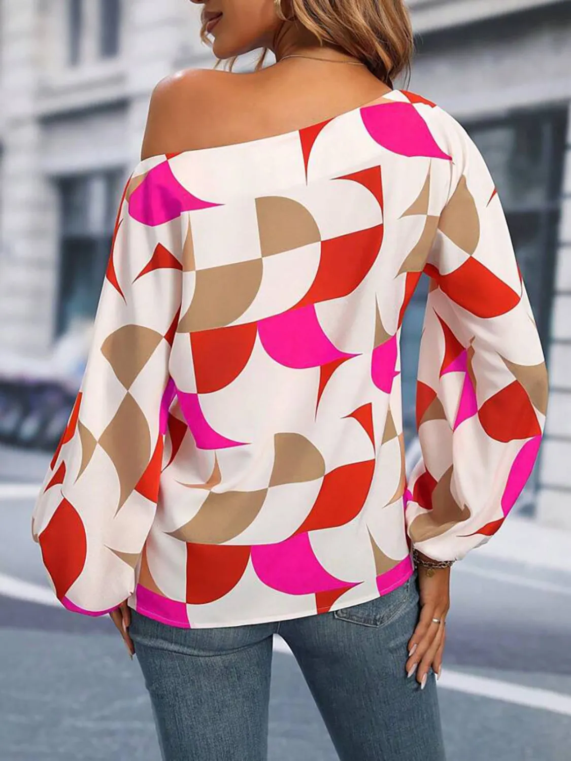 Printed One Shoulder Balloon Sleeve Blouse sold by Charming Charlie product image thumbnail 3