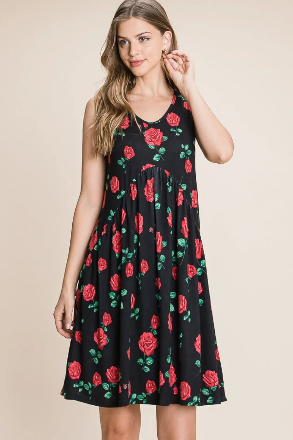 BOMBOM Floral Ruched Tank Dress sold by Charming Charlie product image thumbnail 4