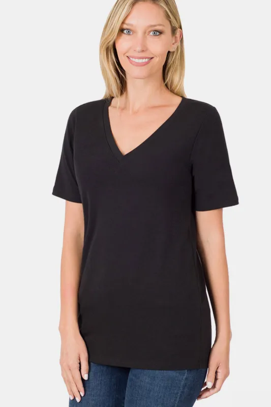 Zenana V-Neck Short Sleeve T-Shirt sold by Charming Charlie