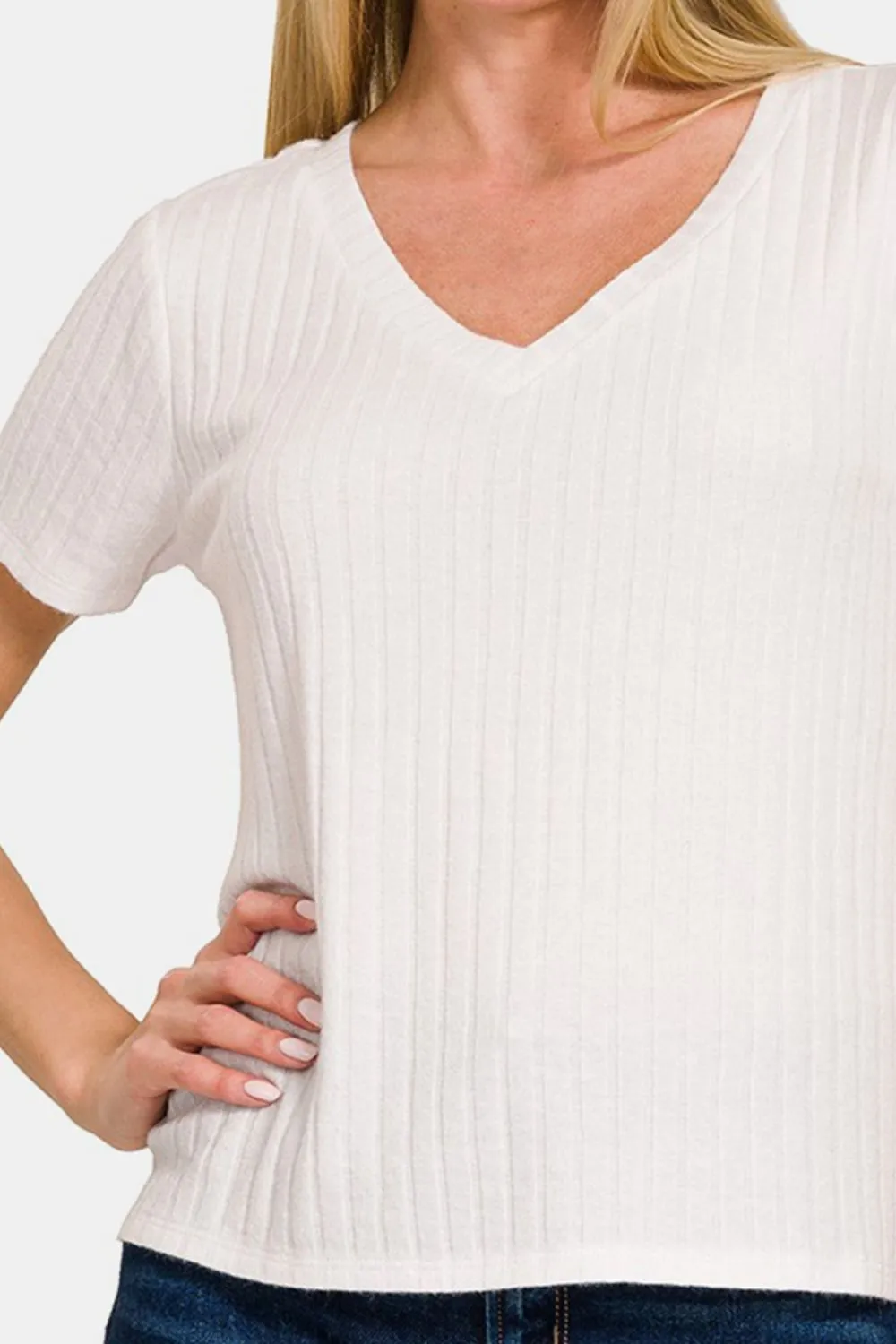 Zenana Ribbed Short Sleeve T-Shirt sold by Charming Charlie product image thumbnail 3