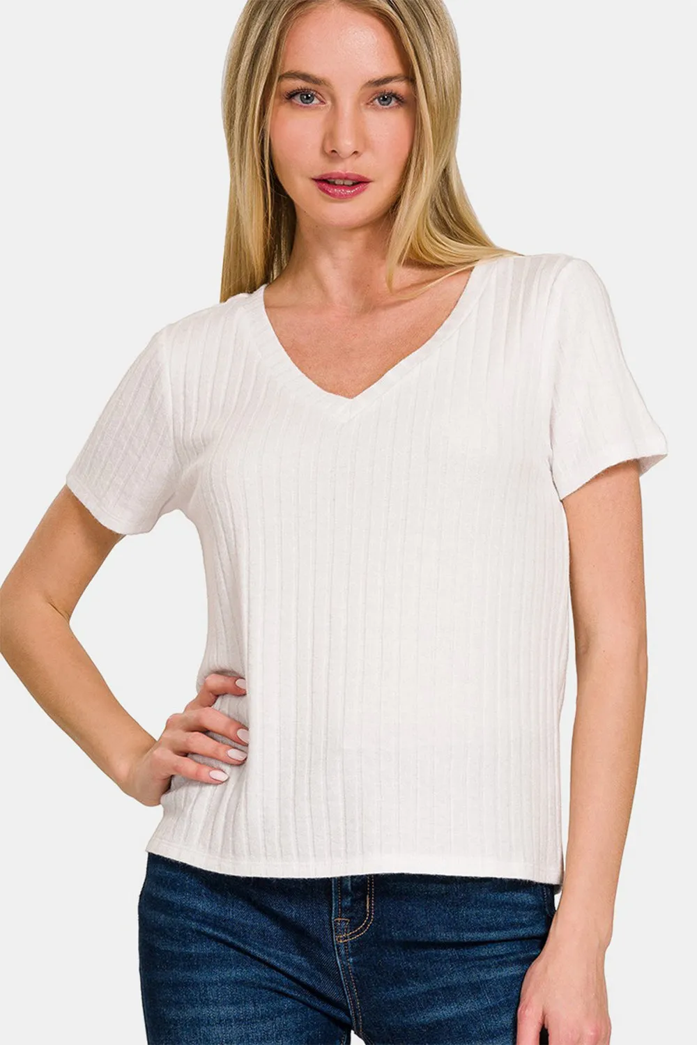 Zenana Ribbed Short Sleeve T-Shirt sold by Charming Charlie