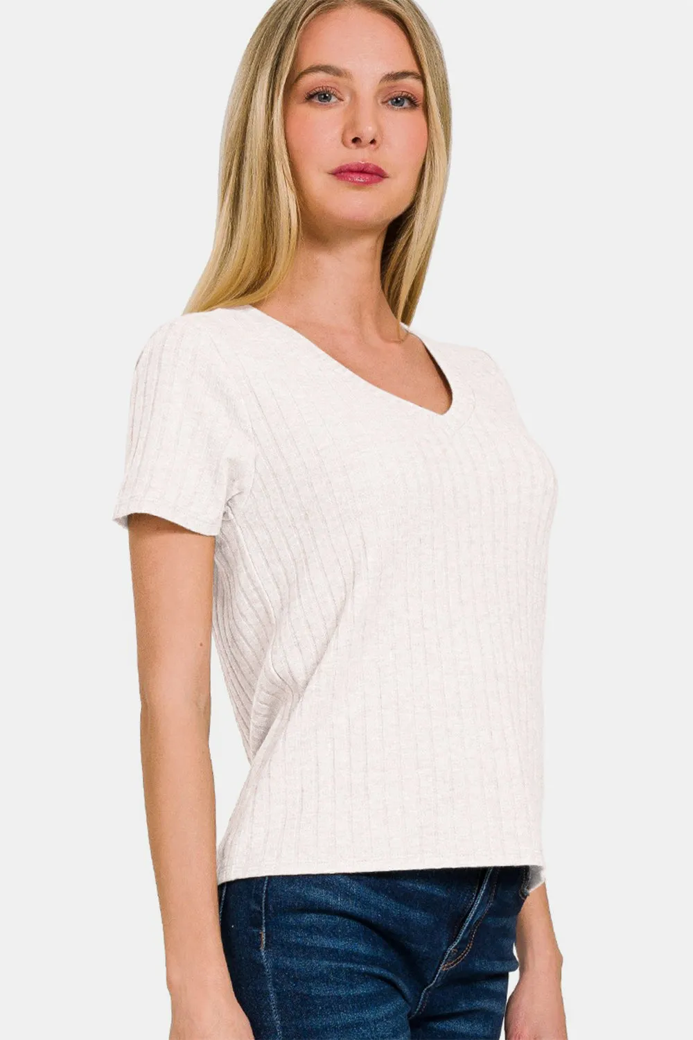 Zenana Ribbed Short Sleeve T-Shirt sold by Charming Charlie product image thumbnail 2