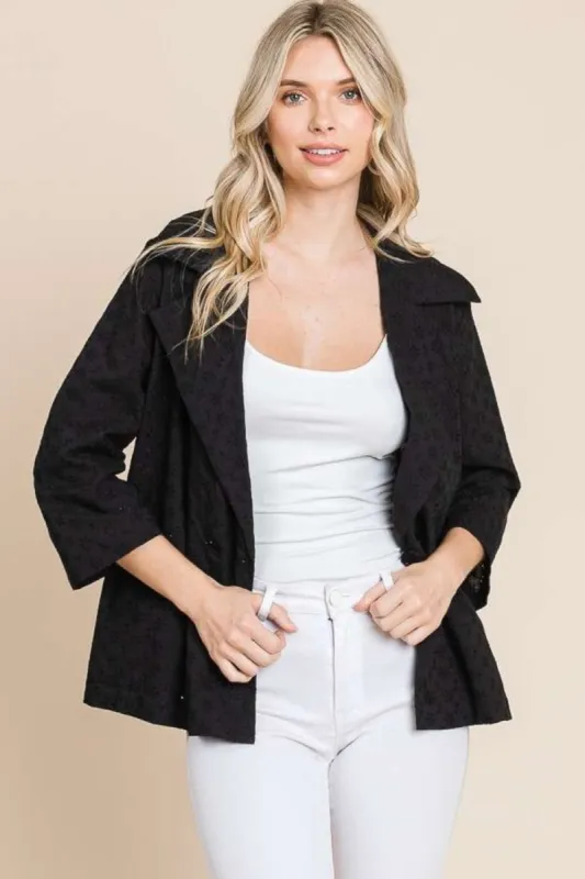 Culture Code Double Breasted Eyelet Jacket with Pockets sold by Charming Charlie