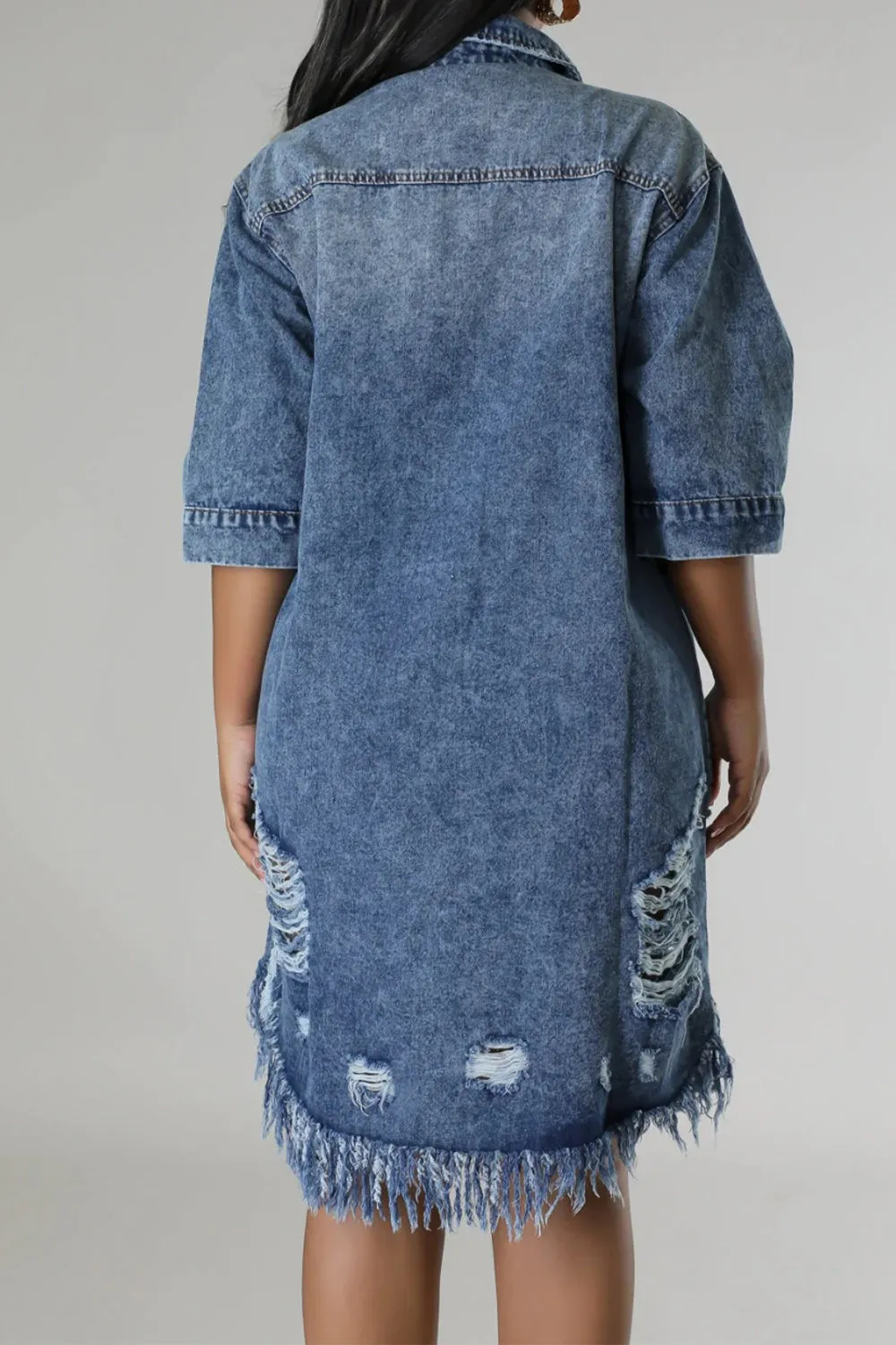 Distressed Raw Hem Button Up Denim Dress sold by Charming Charlie product image thumbnail 2