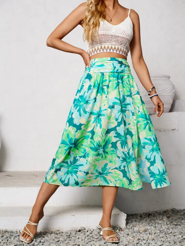 Slit Printed Midi Skirt sold by Charming Charlie