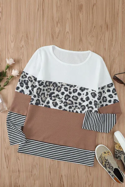 Waffle-Knit Leopard Round Neck Long Sleeve T-Shirt sold by Charming Charlie product image thumbnail 3