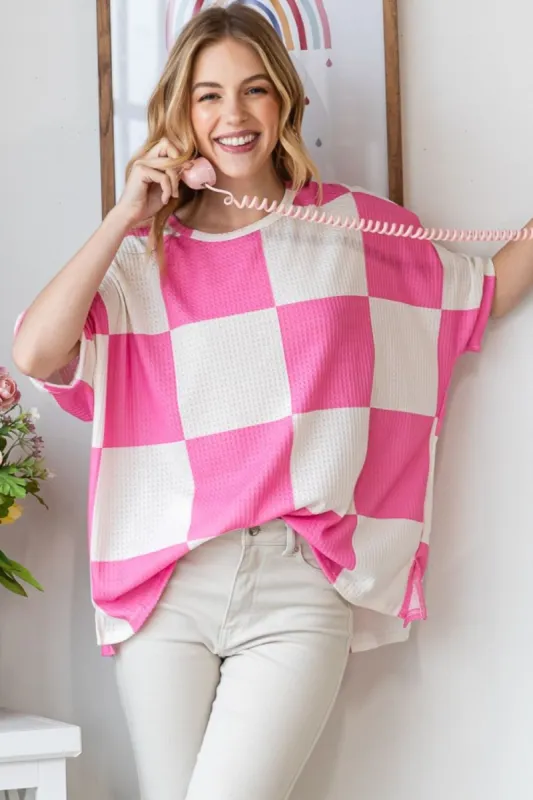 HOPELY Checkered Waffle Oversized T-Shirt sold by Charming Charlie