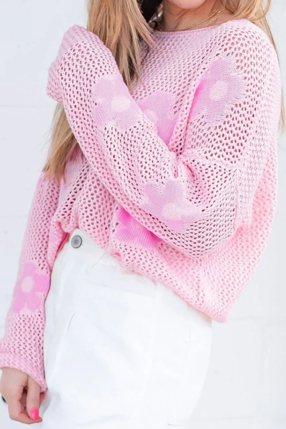 Flower Boat Neck Long Sleeve Knit Cover Up sold by Charming Charlie product image thumbnail 3