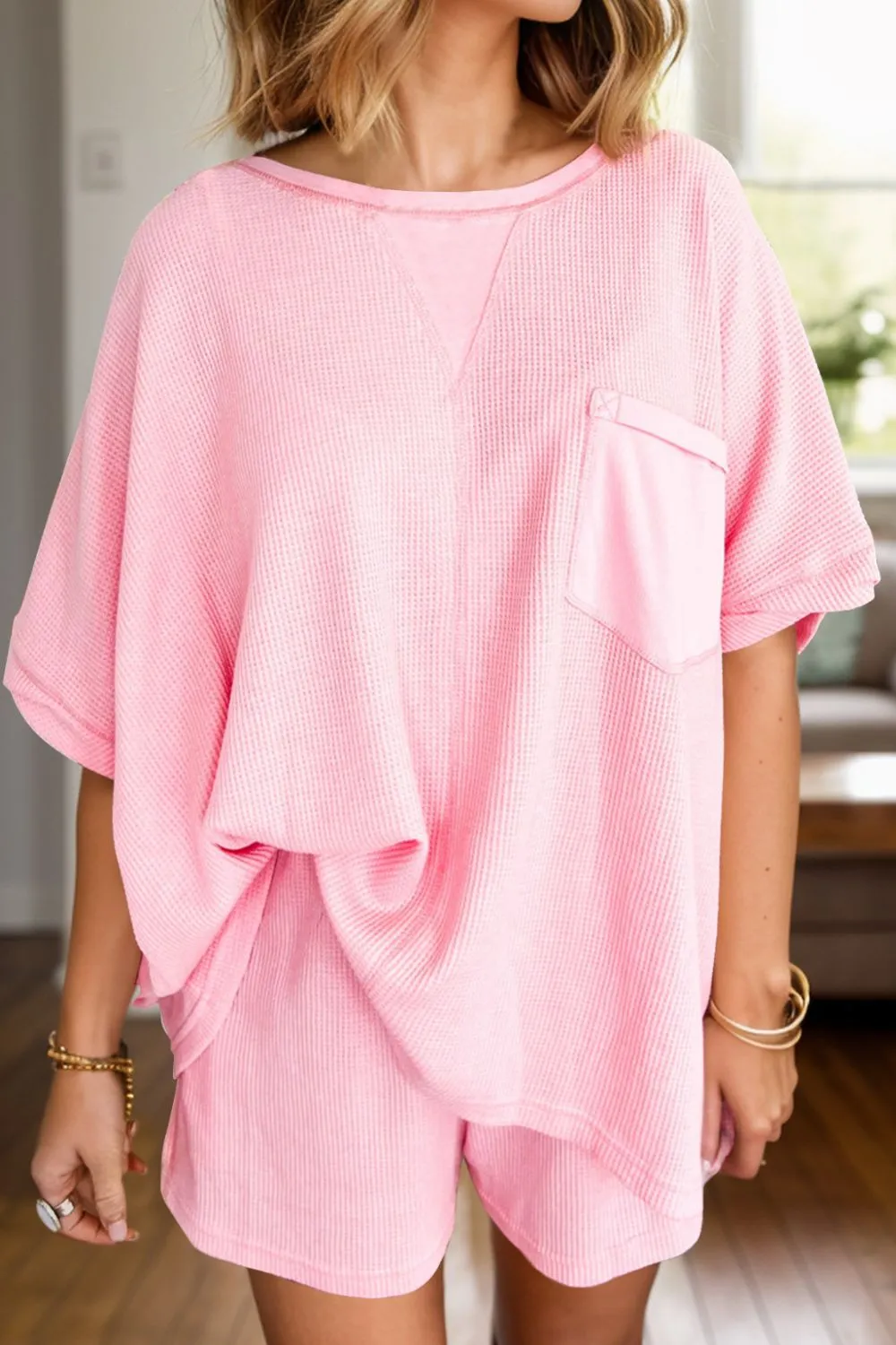 Waffle-Knit Half Sleeve Top and Shorts Set sold by Charming Charlie