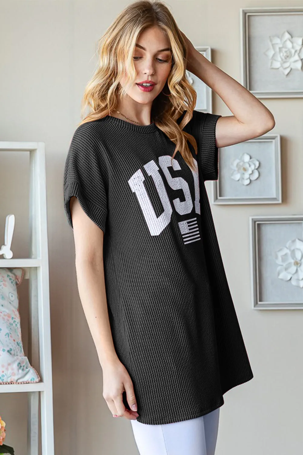 Heimish Full Size USA Graphic Short Sleeve Ribbed Top sold by Charming Charlie product image thumbnail 3