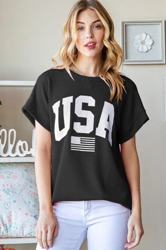 Heimish Full Size USA Graphic Short Sleeve Ribbed Top sold by Charming Charlie