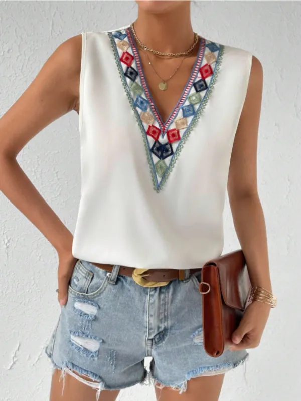 Contrast Geometric V-Neck Tank sold by Charming Charlie