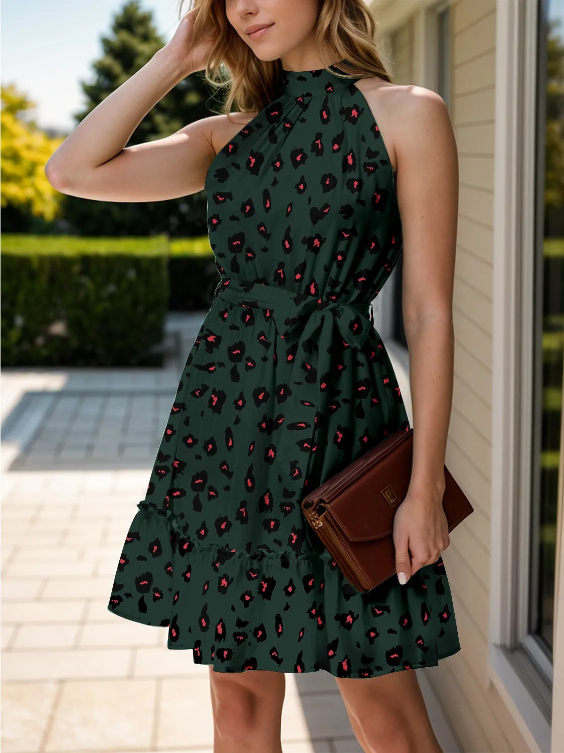 Frill Grecian Neck Tie Waist Mini Dress sold by Charming Charlie product image thumbnail 5