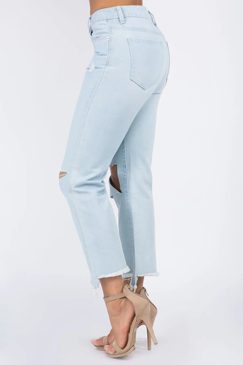 American Bazi High Waist Distressed Raw Hem Jeans sold by Charming Charlie product image thumbnail 3