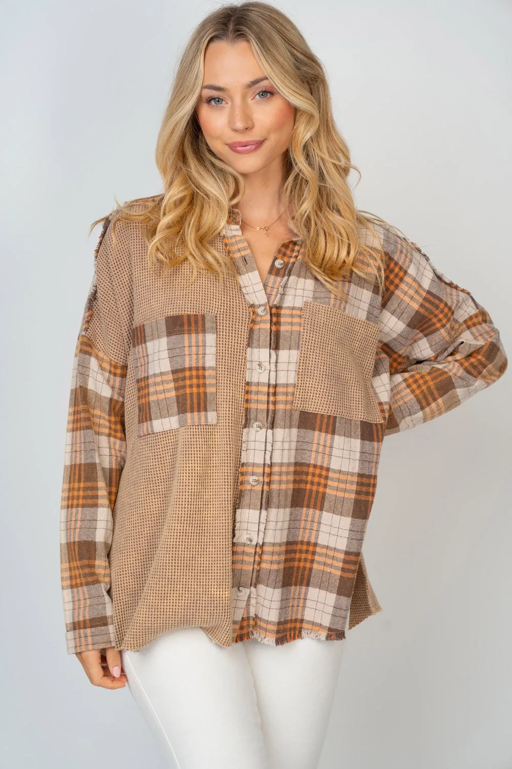 White Birch Full Size Contrast Plaid Button Down Shirt sold by Charming Charlie product image thumbnail 5