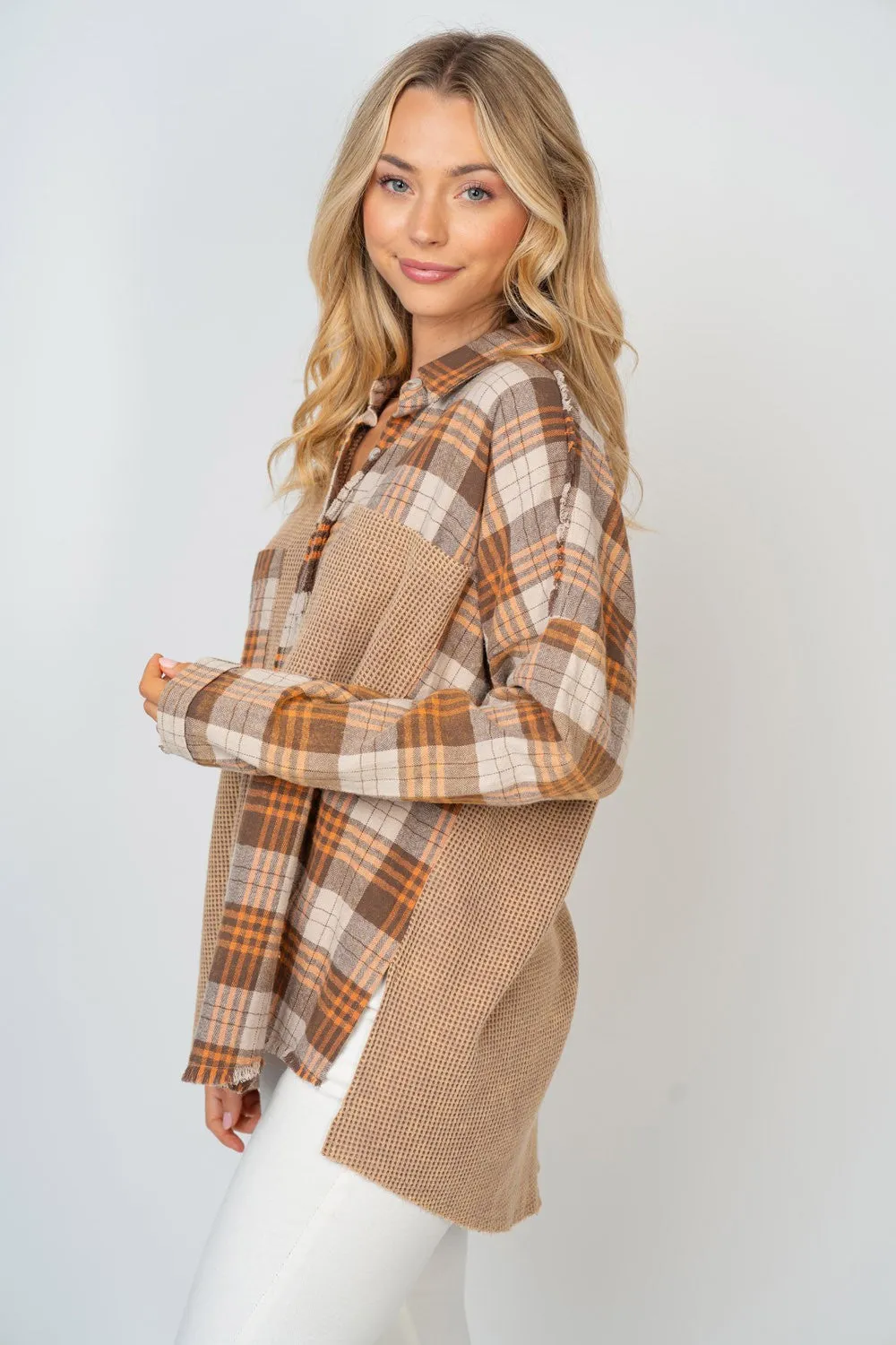 White Birch Full Size Contrast Plaid Button Down Shirt sold by Charming Charlie product image thumbnail 3