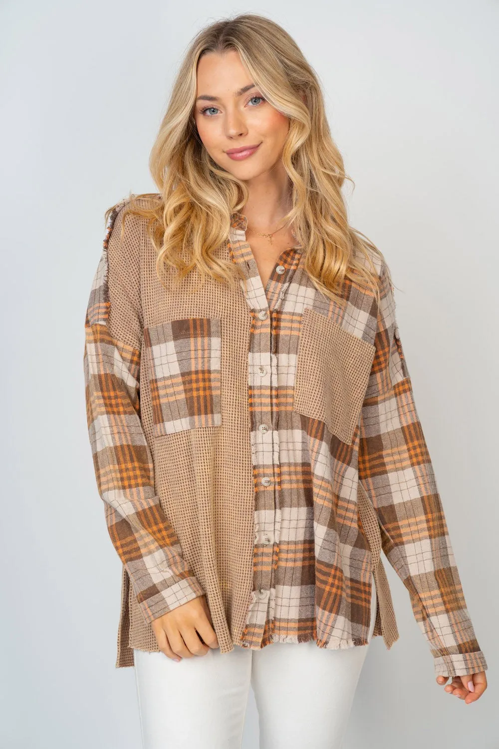 White Birch Full Size Contrast Plaid Button Down Shirt sold by Charming Charlie product image thumbnail 4