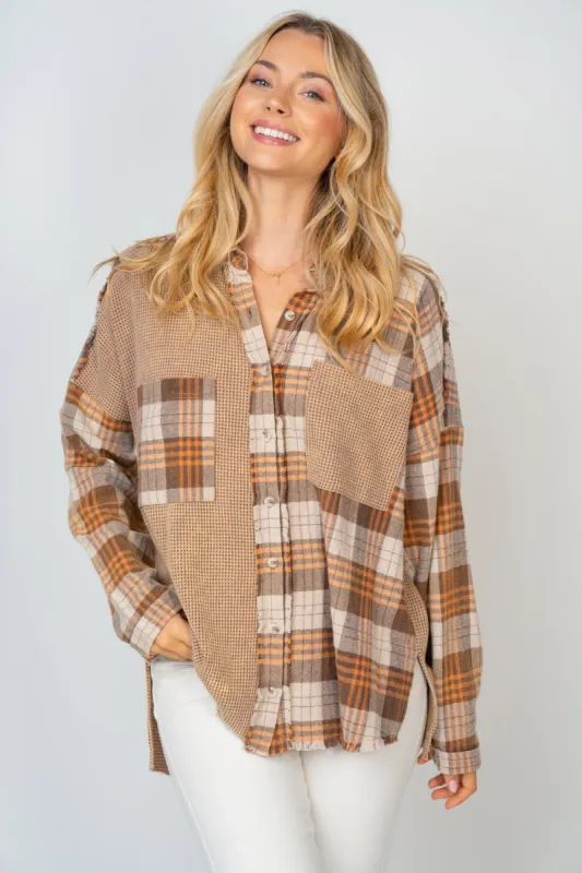 White Birch Full Size Contrast Plaid Button Down Shirt sold by Charming Charlie