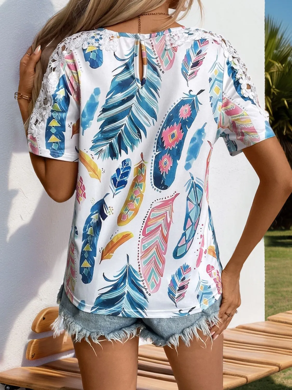 Printed Round Neck Lace Short Sleeve Top sold by Charming Charlie product image thumbnail 2