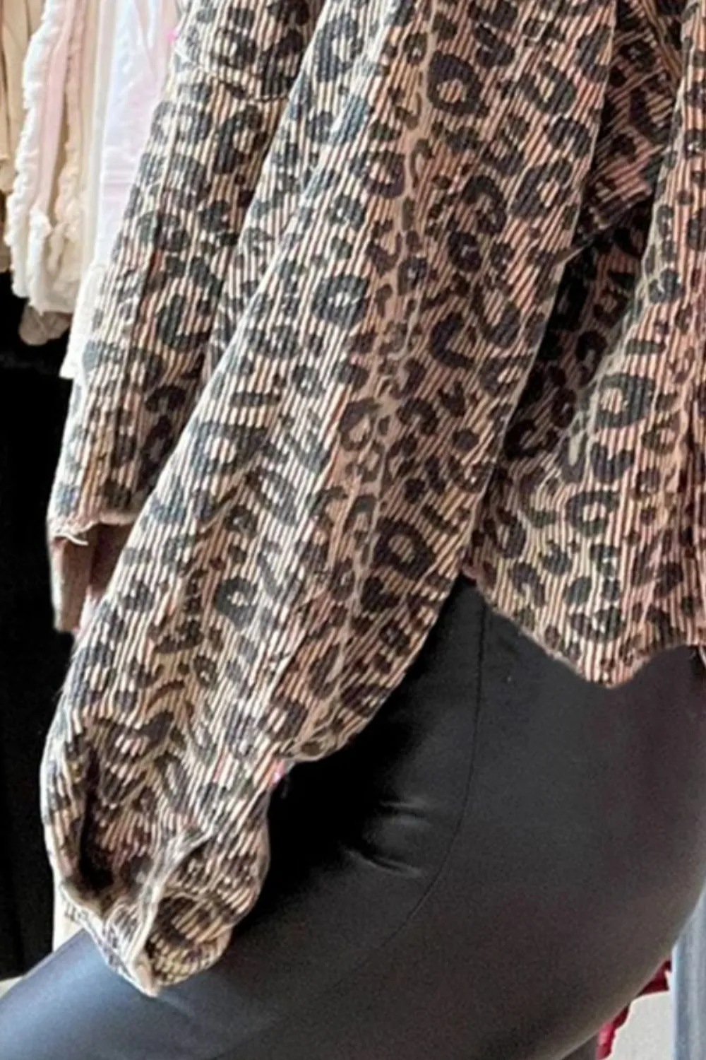 Leopard Button Down Long Sleeve Jacket sold by Charming Charlie product image thumbnail 3