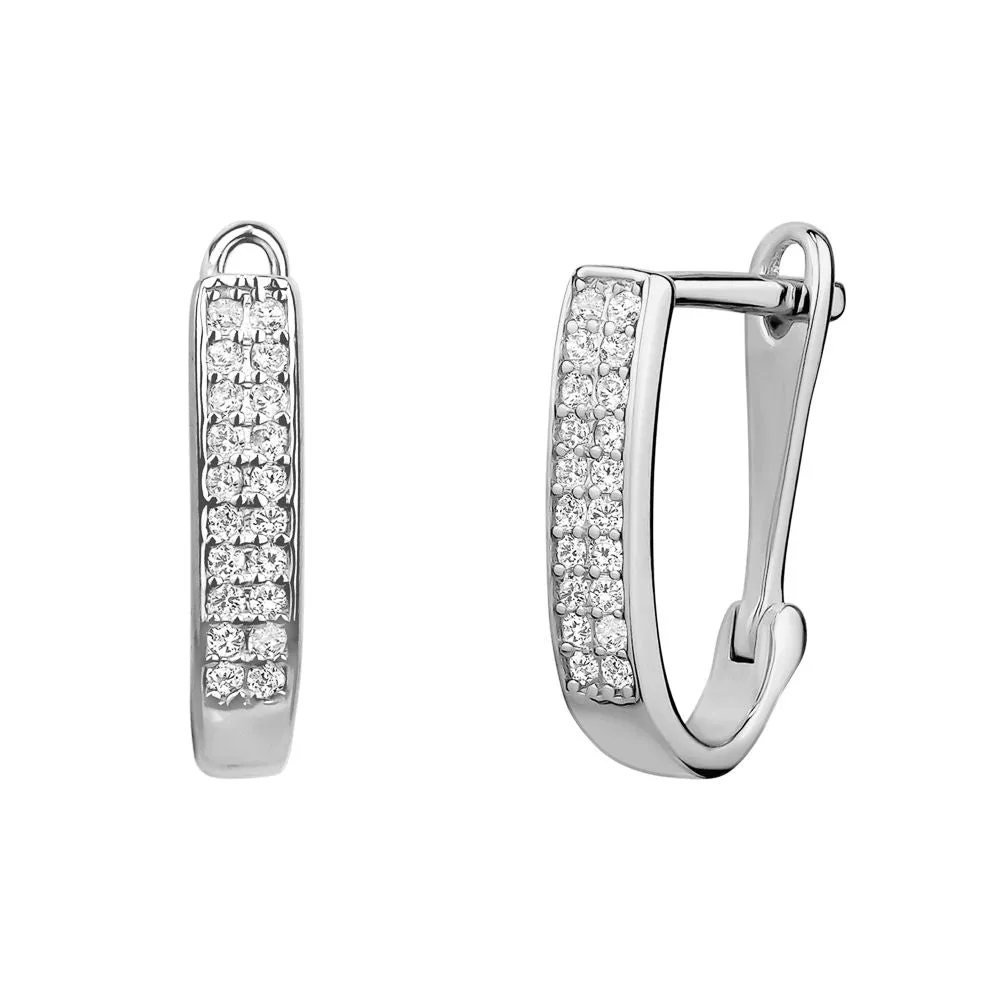 GL Creations- Sterling Silver Double CZ Row Huggie Oval Hoop Earrings sold by Charming Charlie