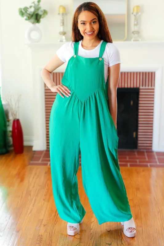 Summer Dreaming Emerald Wide Leg Suspender Overall Jumpsuit sold by Charming Charlie