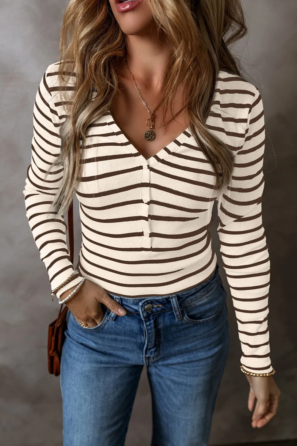 Striped V-Neck Long Sleeve Top sold by Charming Charlie product image thumbnail 5