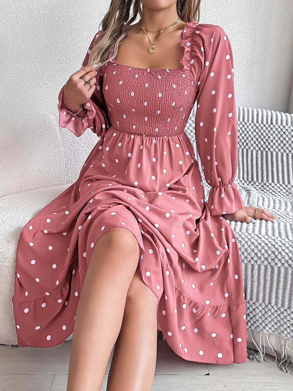 Polka Dot Flounce Sleeve Midi Dress sold by Charming Charlie product image thumbnail 2