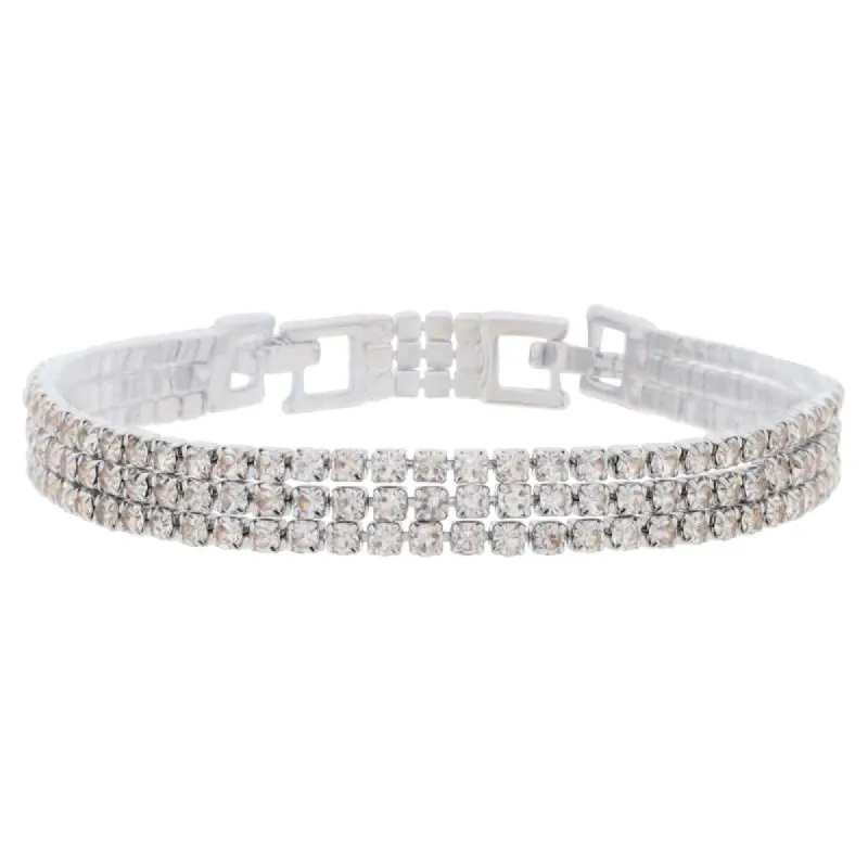 18K White Gold Plated 3 Strand Mini Cubic Zirconia Bracelet Bracelet, 7" Around sold by Charming Charlie