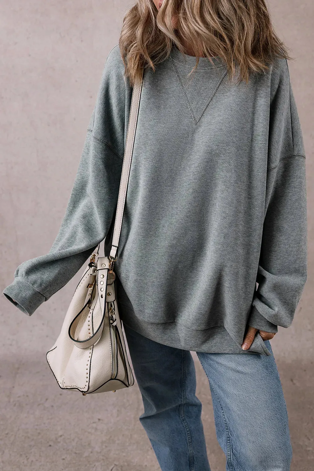 Slit Round Neck Long Sleeve Sweatshirt sold by Charming Charlie product image thumbnail 2