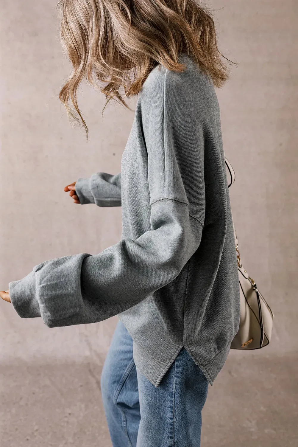 Slit Round Neck Long Sleeve Sweatshirt sold by Charming Charlie product image thumbnail 4
