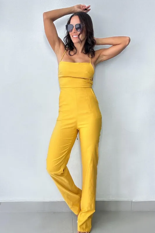 Doreli Group Backless Tied Spaghetti Strap Sleeveless Jumpsuit sold by Charming Charlie