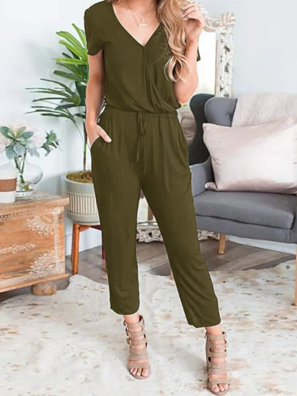 Drawstring Surplice Short Sleeve Jumpsuit sold by Charming Charlie